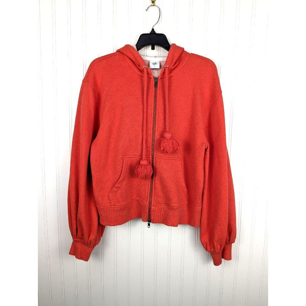 Cabi 5657 Deluxe Tassel Baloon Sleeve Zip Up Hoodie In Tangerine Size Small